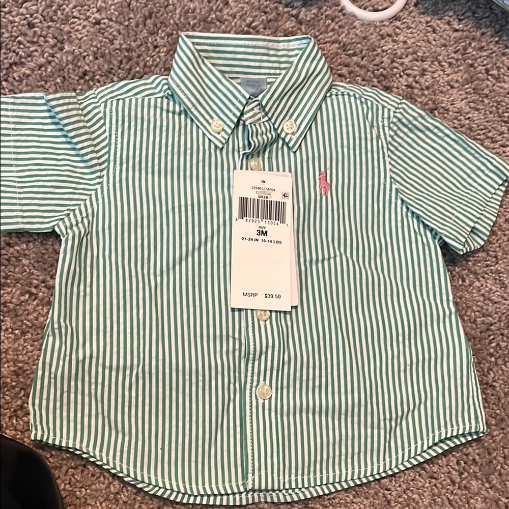 Ralph Lauren Green Button Down Shirt with Stripes